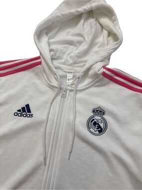 Adidas Real Madrid Women’s Full Zip Up Jacket Medium Soccer Pink Stripes Futbol